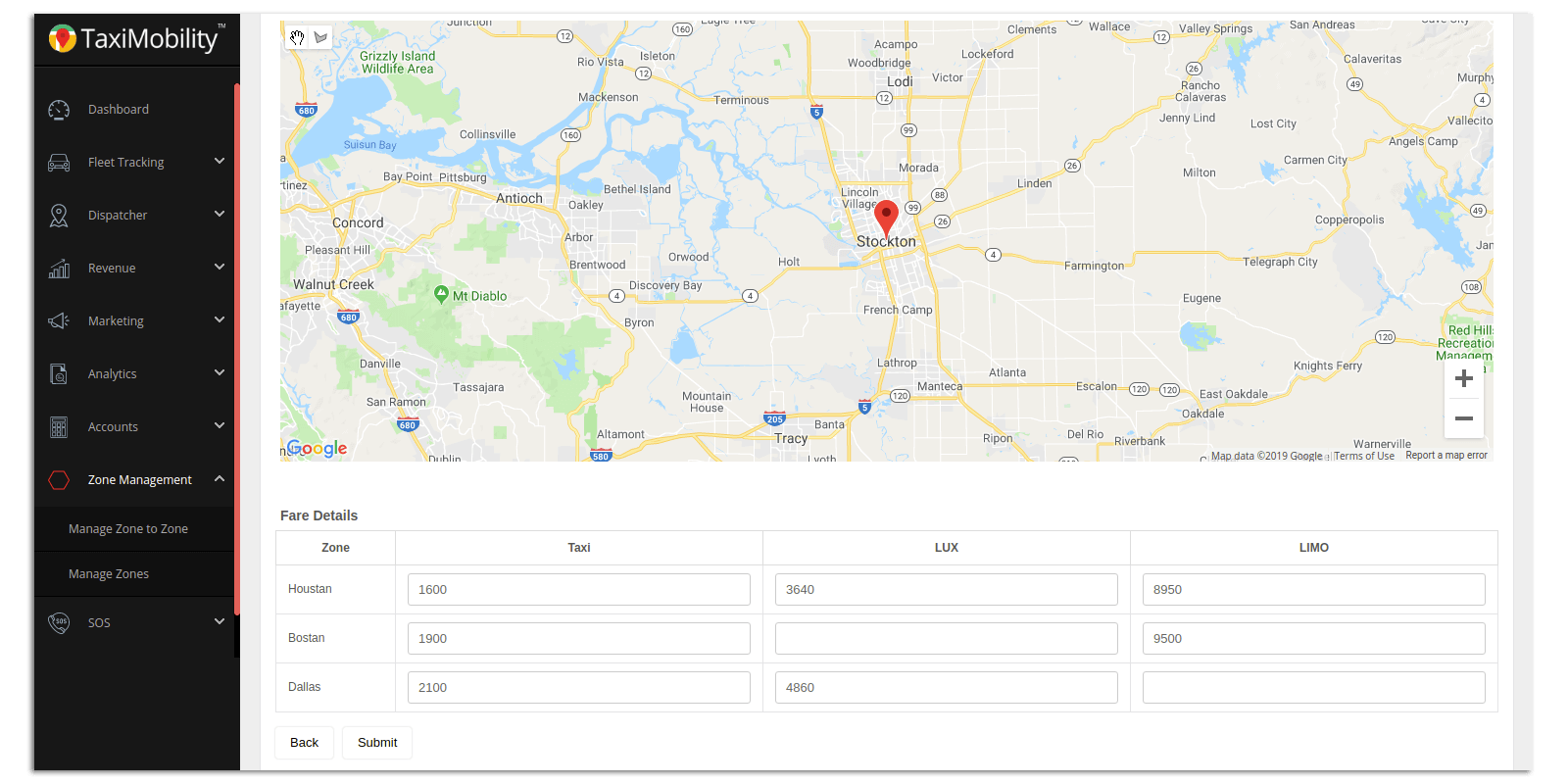 TaxiMobility Fare Management - Zone-based