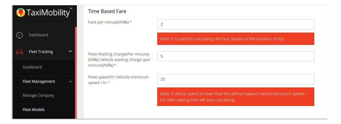 Taximobility Fare Management - Time based