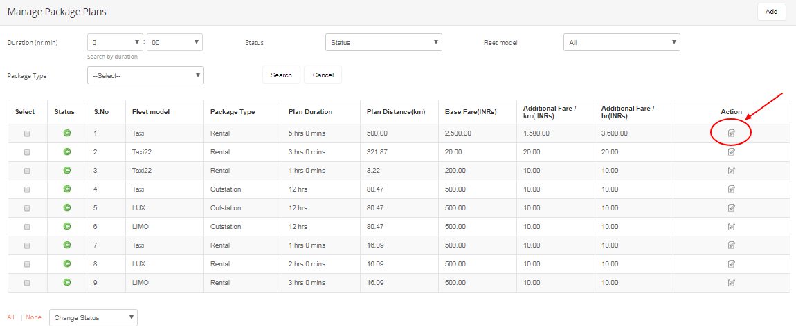 Manage Package Plans Edite